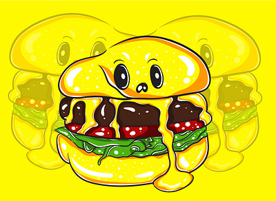 Yellow Burger Monster Character 01 art burger cartoon character cute design fortune funny illustration kawaii magic meat monster mystic occult vector vegetable yellow