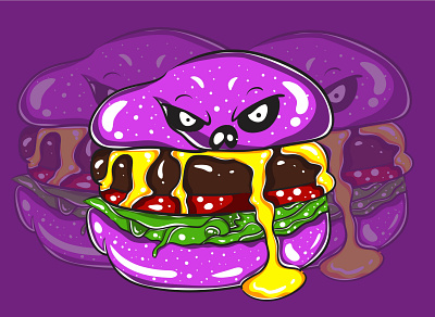 Purple Burger Monster Character 01 art burger cartoon cartoon character charactcer character cute design flat illustration fortune funny illustration kawaii magic modern art monster mystic occult vector