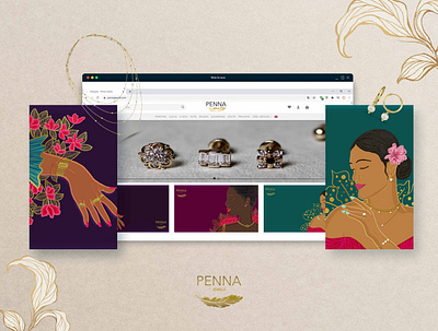 Illustrations for Penna Jewels antique branding colorful design illustration illustrator jewellery jewellery online jewellerydesign typography