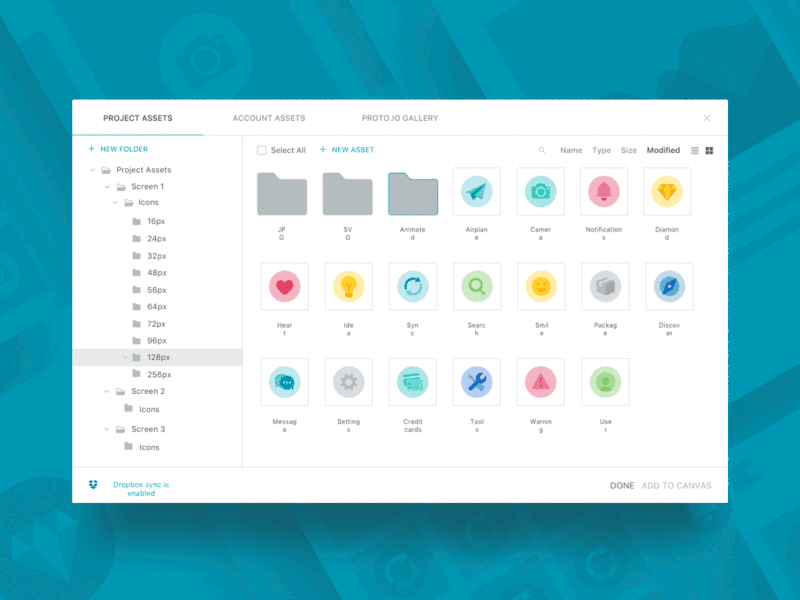 Revamped Asset Manager asset manager new feature proto.io prototyping tool ui tool ux tool