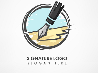 Signature Concept Logo Template With Pen Drawing adobe illustrator app ballpoint pen certificate design flat icon illustration logo pen sign slogan treaty ui ux vector