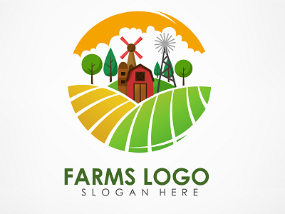 Farm Concept Logo Template adobe illustrator app design farm farmer farmers farmers market farming illustration livestock logo organic products ui ux vector village windmill