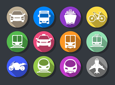 Vehicle and transportation flat design icon set adobe illustrator airplane branding bus car delivery design flat design flatdesign logo logo design plane ship symbol taxi train transport transportation vector vehicle