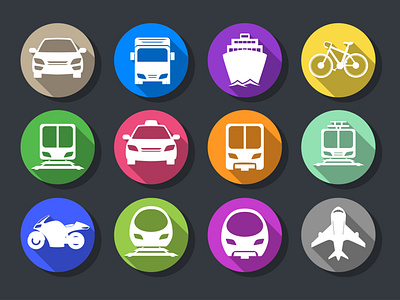 Vehicle and transportation flat design icon set