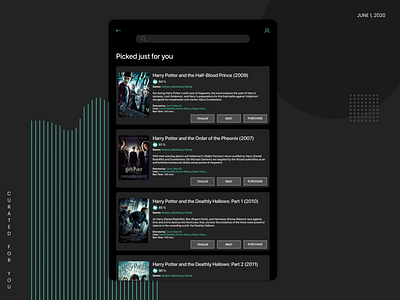 Daily UI - Curated For You app design curate curated curated for you daily 100 challenge daily ui daily ui challenge dailyui harry potter ipad design movies picked picked for you ui design uidesign uidesigns uiux ux design uxdesign uxui