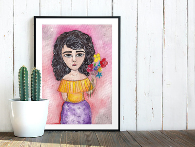 Flower Girl artwork draw draw everyday floral flower girl flowers girl painting holding flowers illustration illustrator watercolor watercolor art watercolor illustration watercolor painting women in illustration women who draw