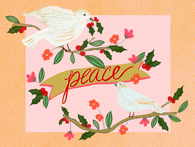 Peace - Holiday Illustration bird drawing christmas digitalart doves holiday holidays holly illustration illustration digital illustrator peace