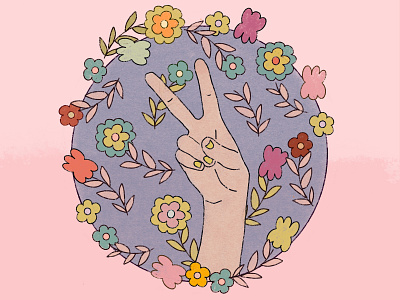 Flower Power artwork bohemian design digital art draw everyday flower power flowers floral hippie illustration peace peace sign procreate society6 women in illustration