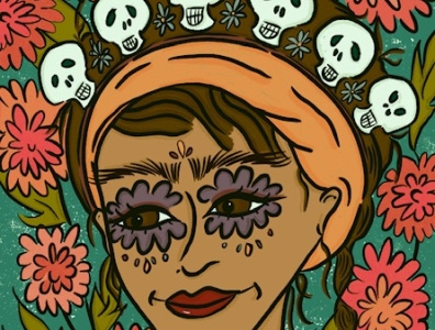 Dia De Los Muertos Digital Illustration artwork dia de los muertos digital art flowers girl halloween illustration portrait procreate skulls women in illustration