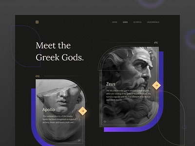 Greek Mythology Explorer desktop figma gallery geometric god greek illustration museum mythology ui ux web design website zeus