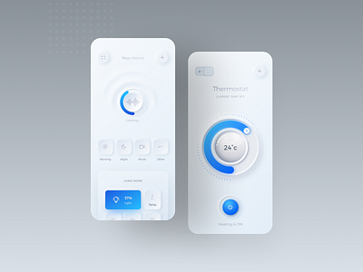 Neumorphic Smart Home App alexa app app design app designer application device figma home mobile design neumorphic skeumorphic smart smart home thermostat
