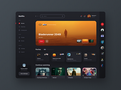 Netflix Gamified app dashboard film gamify interface movies netflix social stream tv ui ux website