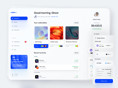 Crypto dashboard - light mode crypto dashboard design ethereum nft phantom product design solana ui ux wallet web design web3