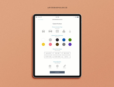 Anthropologie Customizing Furniture Concept design ecommerce ui