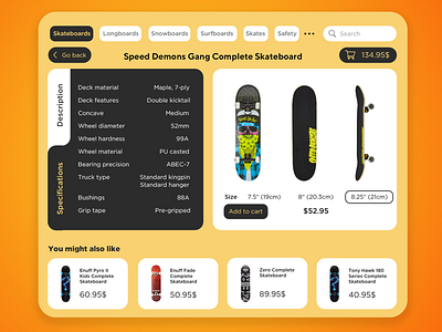 Skateboard product card design ecommerce product product page skateboard ui design ux ux design web design