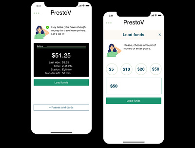 Virtual Presto Card app app design mobile transition transport ui ux