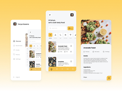 Food recipe app app design flat minimal ui ux