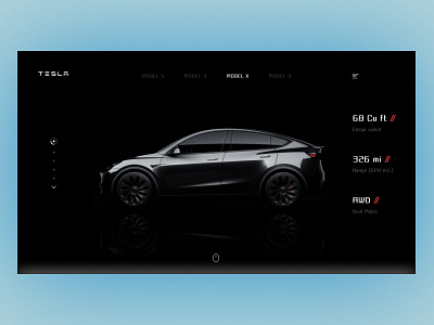 Landing page for Tesla automotive branding car carui minimal tesla ui