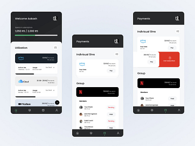 Subscription - Sharing and expense management app design fiance minimal platform subscription ui