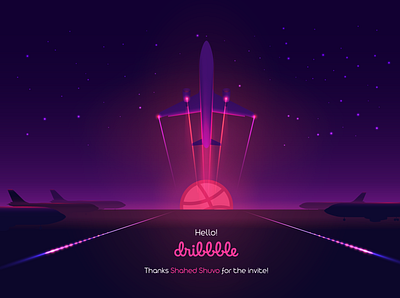 Hello Dribbble! adobe illustrator airplane airpot app art color debut debutshot design dribbble best shot flat fly hello dribble illustration illustration design landscape popular design trend vector welcome shot