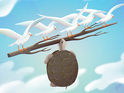 The turtle who lost focus birds branch concentration fly focus turtle
