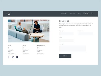 Contact Page design interior decor ui