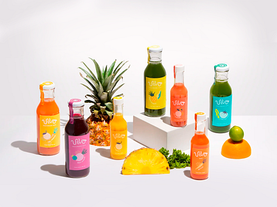 Packaging for Vivo Wellness Bar art direction bottle branding color design fresh fruit graphic design identity illustration juice logo organic packaging photography playful product set vector wellness