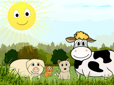 Farm for kids 2012 animation cat cow dog game illustration pig sun