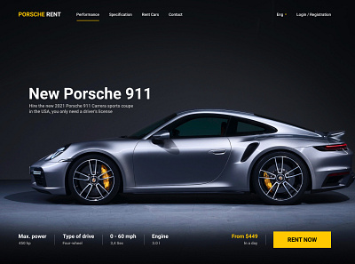 Porsche Rent action ads design lending porsche shot ui