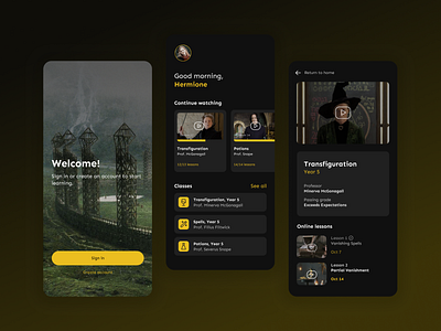 Hogwarts e-Learning Concept App | UI Design app e learning harry potter hogwarts lessons mobile online lessons school ui ui design user interface ux
