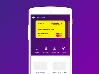 Banking app - Manage Cards page