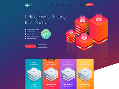 Bilqis Hosting blue cloud gradient hosting isometric red server