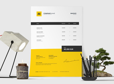 Minimal Invoice Template clean invoice print templat yellow