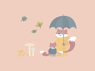 September feels autumn fox illustration leaves mushrooms umbrella vector