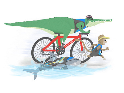 Little triathlon contestants bike biking competition contest crocodile illustration ipad monkey procreate running shark swimming triathlon