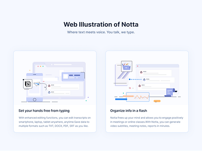 Web Illustration of Notta branding chat design empty state homepage illustration landingpage saas transcript ui voice voice to text web