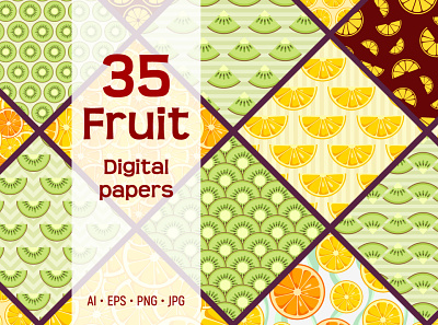 35 seamless citrus fruit vector patterns art backdrop background clip design digital paper fabric flat fruit patterns illustration paper pattern seamless vector