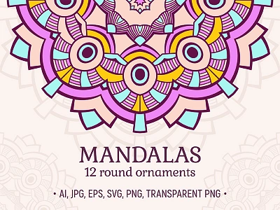 Set of 12 unique mandala designs. adult coloring black collection coloring coloring page decoration ethnic flora element geometric graphic illustration indian isolated mandala meditation object ornament round symmetric vector