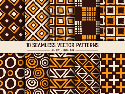 10 Hand drawn seamless vector patterns art clip fabric handdrawn pattern collection