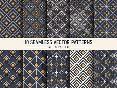 10 seamless geometric rhombuses vector patterns