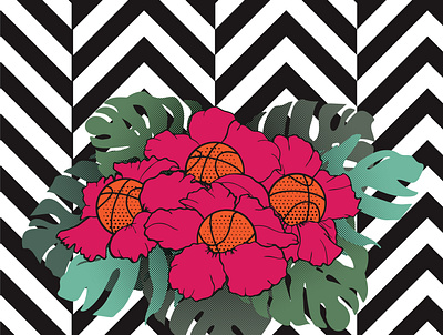 hibiscus ball basketball cartoon flower hibiscus illustration