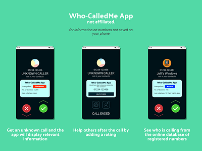 WhoCalledMe App for Unknown Numbers - not affiliated affinity designer branding design mobile design mobile ui phone app phone call ui unknown numbers vector