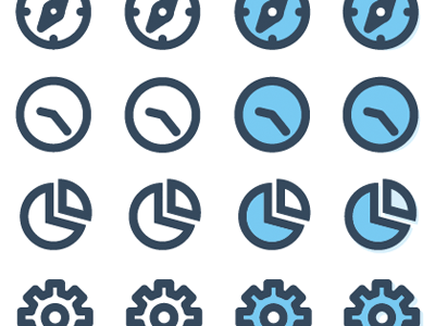 ChatWisdom icons, in-progress settings gear cog chart pie compass clock icons