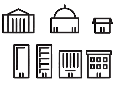 Buildings Illustrations [in-progress] bank buildings business city commerce icons illustrations store town hall