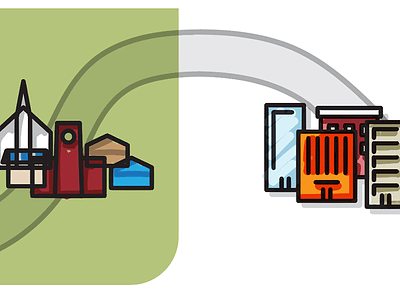 Buildings Illustrations and Game Board [in-progress] buildings cities path progress road stages town