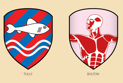 House Tully and House Bolton asoiaf fish flayed man game of thrones shields sigils