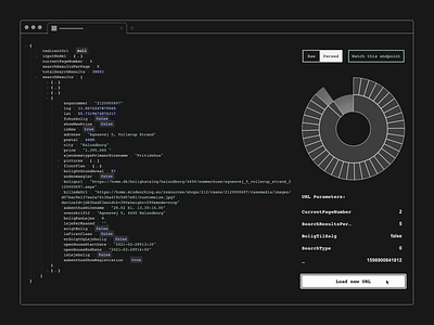 JSON Explorer animation app black and white browser chart code dark extension futuristic gui interaction loading minimal monochrome monospace motion retro