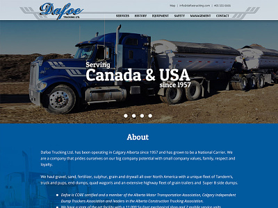Dafoe Website blue home landingpage page truck trucks website