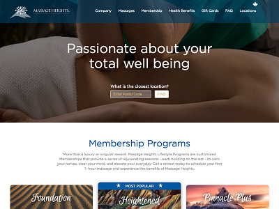 Massage Height website blue landingpage life massage therapy website