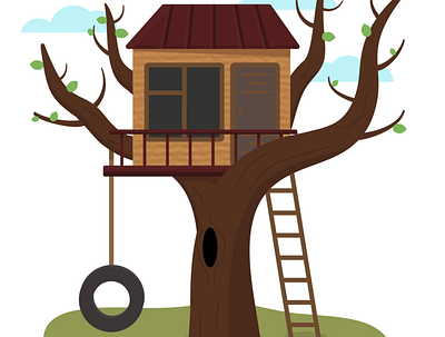 house children flat home house illustration tree vector